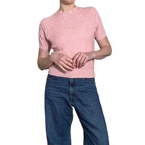 Vintage Kenneth Too Pink Pointelle Mock Neck Knit Top Made in USA 90s XS S